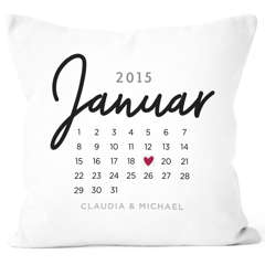 Kissen-Bezug personalisiert Liebe Kalender Datum und Wunschnamen Herz Geschenk Hochzeit Jahrestag SpecialMe®