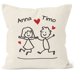 Kissen-Bezug Personalisierbares Doodle Pärchen Kissen-Hülle mit Namen Baumwolle personalisierte Geschenke Dekokissen SpecialMe®