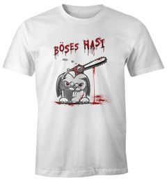 Herren T-Shirt böses Hasi Kettensäge Motiv Horror Parodie Fun-Shirt Spruch lustig Moonworks®