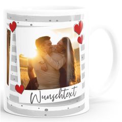 Tasse mit Foto und Wunschtext Foto-Geschenk Fototasse personalisiert 3 eigene Bilder im Fotorahmen mit Herz SpecialMe®
