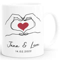 Tasse Liebe personalisiert mit Namen und Datum Motiv Hände Herz Geschenk Jahrestag Partner Mann Frau SpecialMe®