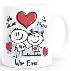 Kaffee-Tasse Liebe verliebte Strichmännchem Spruch Ich Deins Du Meins Herz Geschenk Valentinstag Jahrestag SpecialMe®