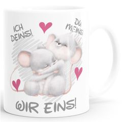 Kaffee-Tasse Geschenk Liebe Valentinstag Jahrestag Spruch Ich Deins Du Meins Wir Eins Herz Mäuse SpecialMe®