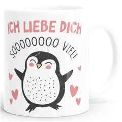 Kaffee-Tasse Geschenk Liebe Valentinstag Jahrestag Pinguin Spruch Ich liebe dich Herz SpecialMe®