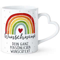 Tasse mit Herzhenkel Regenbogen personalisiert mit Name und Wunschtext dein eigener Text personalisierbare Geschenke SpecialMe®