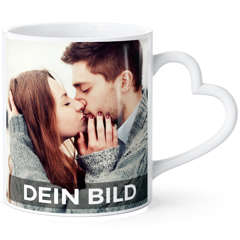 Fototasse mit Herzhenkel personalisiert mit eigenem Bild und Text Fotogeschenk Liebe Valentinstag SpecialMe®