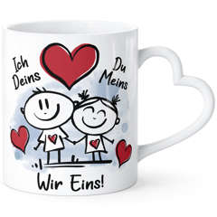 Tasse mit Herz-Henkel Liebe verliebte Strichmännchem Spruch Ich Deins Du Meins Herz Geschenk Valentinstag Jahrestag SpecialMe®