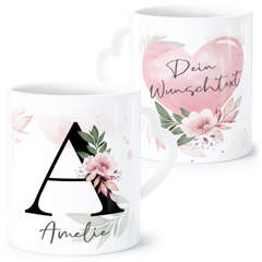 Kaffee-Tasse Buchstabe Initiale Monogramm personalisiert mit Namen Wunschtext Herzhenkel persönliche Geschenke SpecialMe®