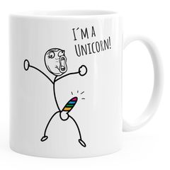Kaffee-Tasse mit Spruch I`'m a unicorn Motiv lustiges Strichmännchen Penis Einhorn Parodie Ironie Bürotasse Kaffeebecher MoonWorks®