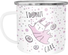 Emaille-Tasse mit Spruch I donut care Hasen Motiv Emaille-Becher Kinderbecher rosa lustig Moonworks®