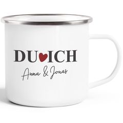 Emaille-Tasse personalisiert Liebe "Du Ich" mit Namen Geschenk zu Valentinstag Weihnachten Hochzeitstag SpecialMe®