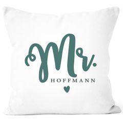 Kissen-Bezug Mr & Mrs personalisierbarer Nachname Kissen-Hülle Baumwolle personalisiertes Hochzeitsgeschenk SpecialMe®