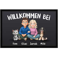 Fußmatte personalisiert mit Figuren & Haustieren – Pärchen Geschenk mit Namen Hund & Katze Türmatte rutschfest & waschbar SpecialMe®