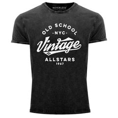 Herren Vintage Shirt Retro Schriftzug Allstars Old School NYC Design Printshirt Used Look Slim Fit Neverless®
