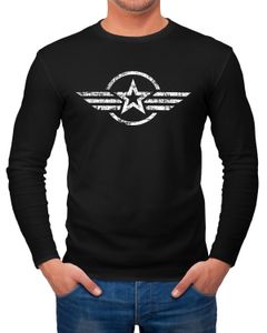 Herren Long-Sleeve Airforce Symbol Stern Army Military Aufdruck Emblem Langarm-Shirt Neverless®