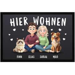 Fußmatte Geschenk Paare Partner | Katze Hund Haustiere Figuren Wunschnamen personalisierbar | Geschenkidee Einzug Valentinstag SpecialMe®