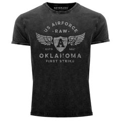 Herren Vintage Shirt Print US Airforce Oklahoma Aviator Used Look Slim Fit Neverless®