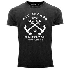Herren Vintage Shirt gekreuzte Anker Old Anchor Nautical Used Look Neverless®