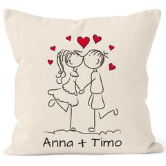 Kissen-Bezug Personalisierbares Liebespaar Strichmännchen Kissen-Hülle mit Namen Baumwolle Geschenke Dekokissen SpecialMe®