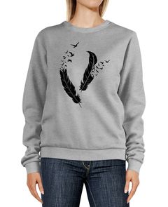 Sweatshirt Damen Print Feder Vögel Rundhals-Pullover Pulli Sweater Neverless®