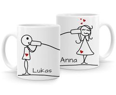 Kaffee-Tasse mit Namen Liebes-Paar Strichmännchen Motiv personalisierbar Liebesgeschenke Valentinstag Weihnachten (1 Tasse) SpecialMe®