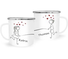 Emaille-Tasse mit Namen Liebes-Paar Strichmännchen Motiv personalisierbar Liebesgeschenke Valentinstag Weihnachten (1 Tasse) SpecialMe®