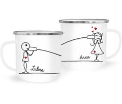 Emaille-Tasse mit Namen Liebes-Paar Strichmännchen Motiv personalisierbar Liebesgeschenke Valentinstag Weihnachten (1 Tasse) SpecialMe®