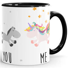 Kaffee-Tasse You and Me Einhorn Unicorn Kaffeetasse Henkel innen farbig MoonWorks®