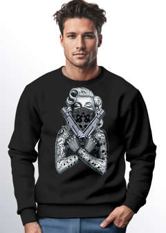 Sweatshirt Herren Marilyn Monroe Pistole Gun Gangster Rundhals-Pullover Moonworks®