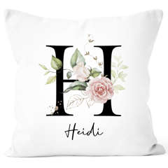 Kissen-Bezug Buchstabe personalisierbar Initiale Monogramm Rosen-Blüten persönliche Geschenke mit Name SpecialMe®