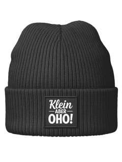 Kinder Beanie Jungen mit bedrucktem Patch - Spruch Lustig - Klein aber Oho - Aufdruck Print Strickmütze MoonWorks®