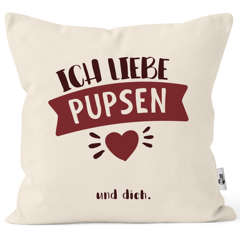 Kissen-Bezug lustiger Spruch Ich liebe pupsen und dich personalisierbares Motiv Wunschname Geschenk witzige Liebeserklärung MoonWorks®