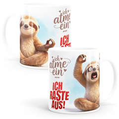 Tasse Faultier Spruch - Ich atme ein, ich raste aus -Bürotasse, lustige Kaffeebecher für Home Office - Geschenkidee Kollegen - Keramik MoonWorks®