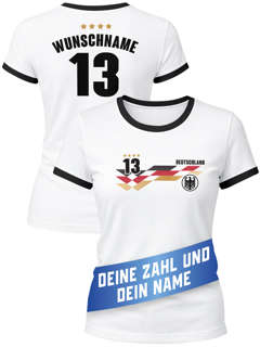 T-Shirt Damen Fussball Deutschland Trikot personalisiert mit Name und Nummer Weltmeisterschaft 2026 Fanshirt Moonworks