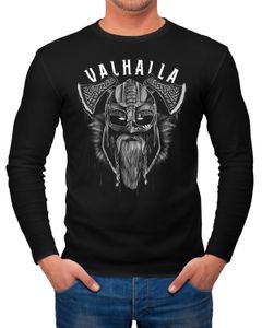 Herren Long-Sleeve Valhalla Wikinger Helm Viking Odin Krieger Printshirt Langarm-Shirt Neverless®