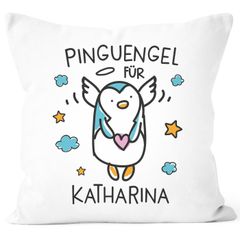Kissen-Bezug Pinguengel Engel Pinguin Schutzengel mit Name Namenstasse Glücksbringer Geschenk Dekokissen SpecialMe®