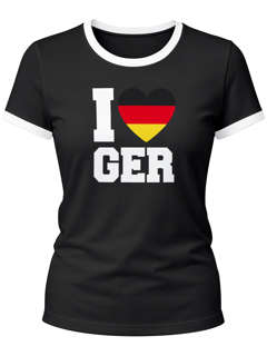 Damen T-Shirt I Love Germany Deutschland-Herz Fußball WM-Shirt Fanshirt Deutschlandshirt Moonworks®