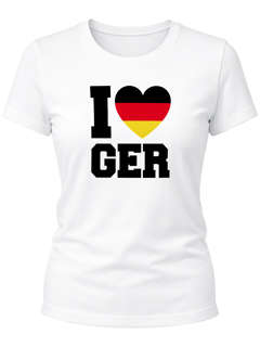 Damen T-Shirt I Love Germany Deutschland-Herz Fußball WM-Shirt Fanshirt Deutschlandshirt Moonworks®