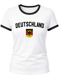 Klassisches Damen WM-Shirt Deutschland Flagge Retro Trikot-Look Fan-Shirt