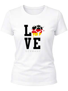 Damen WM-Shirt Deutschland Fan-Shirt Germany Love Fußball Slim Fit Baumwolle Moonworks®