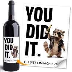 Weinetikett selbstklebend - Geschenk Abschluss Bachelor Studium - Flaschen-Label Spruch You Did it Moonworks®