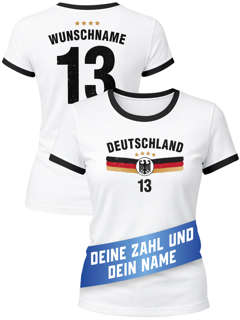 T-Shirt Damen Deutschland Trikot Fontprint Backprint personalisiert mit Name Wunschzahl Fußball WM 2026 Moonworks