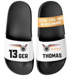 Badeschlappen Herren Damen Fussball EM 24 personalisiert Deutschland Wunschname und Zahl Badelatschen Männer Frauen Moonworks®