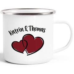 Emaille-Tasse Herzen personalisiert anpassbare Namen Liebe Geschenk Valentinstag Jahrestag SpecialMe®