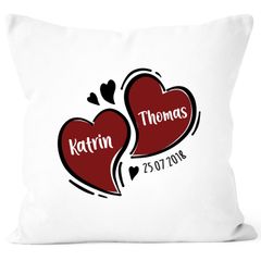 Kissen-Bezug Personalisiertes Herz-Motiv für Paare Kissen-Hülle mit Namen Datum Baumwolle personalisierte Geschenke Dekokissen SpecialMe®