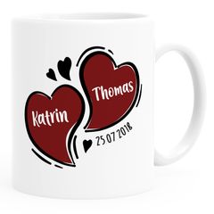 Kaffee-Tasse Herzen personalisiert anpassbare Namen Datum Liebe Geschenk Hochzeitstag Jahrestag SpecialMe®