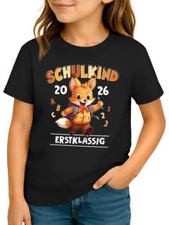 Kinder T-Shirt Mädchen Schulkind 2026 Erstklassig Fuchs ABC Geschenk zur Einschulung 2026 Moonworks®