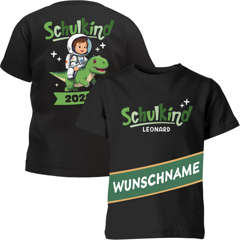 Kinder T-Shirt Einschulung 2026 Jahreszahl anpassbar mit Namen personalisiert Dino Astronaut Geschenk Schulanfang Jungen Mädchen SpecialMe®