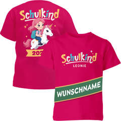 Mädchen T-Shirt Schulanfang 2026 mit Namen und Zahl Einhorn Schulkind 2026 personalisiert Wunschname SpecialMe®