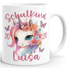 Kindertasse Kunststoff Einschulung 2026 personalisierbar mit Name und Jahr Geschenk Schulanfängerinnen Mädchen SpecialMe®